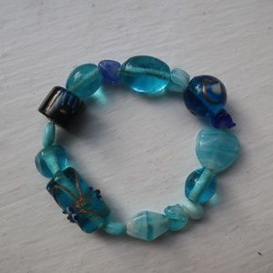 Handmade boho bracelet | Teal/gold glass